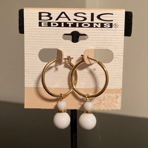 Basic Editions Gold Hoop Earrings with White Beads